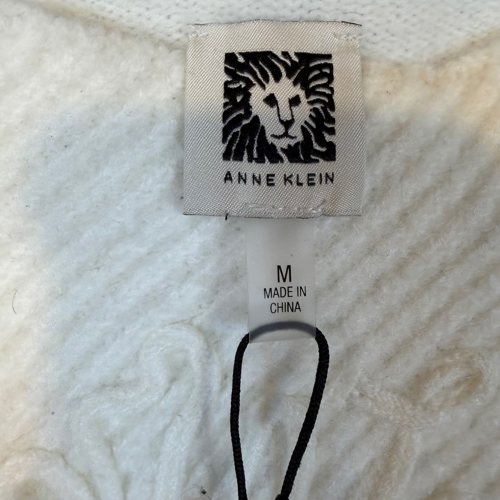 Anne Klein Womens White Dove Cable Knit Mock Neck Sweater Wool Blend NWT Size M - Picture 3 of 9